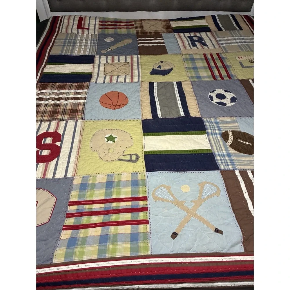 Pottery Barn Full/Queen Sports Theme Quilt Reverse Blue